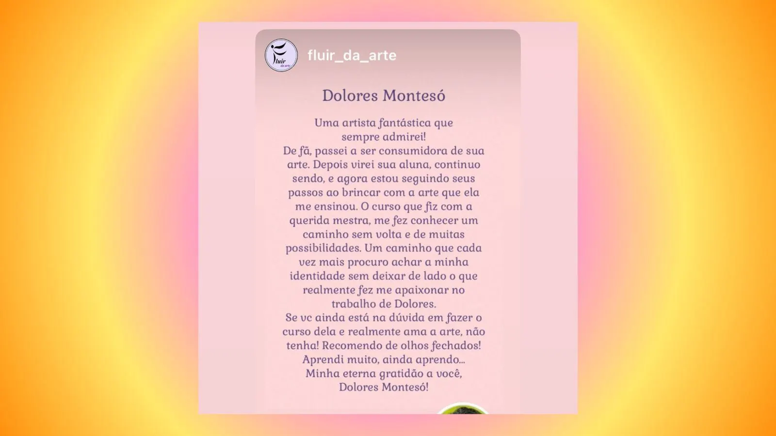 Depoimento de aluna sobre a Academia